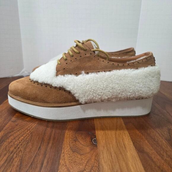 Australia Luxe Collective Suede And Sherling Tan and White Platform Oxford Sz 7 - Picture 3 of 16